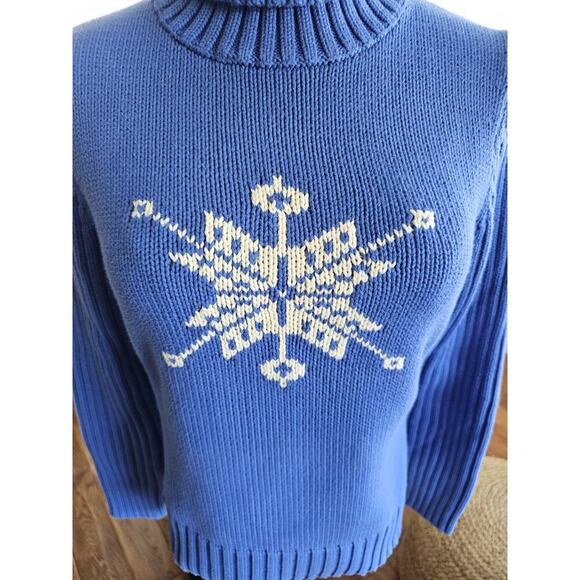 Lands' End Snowflake Turtleneck Knit Sweater Women's Size S 100% Cotton Holiday - Picture 3 of 8